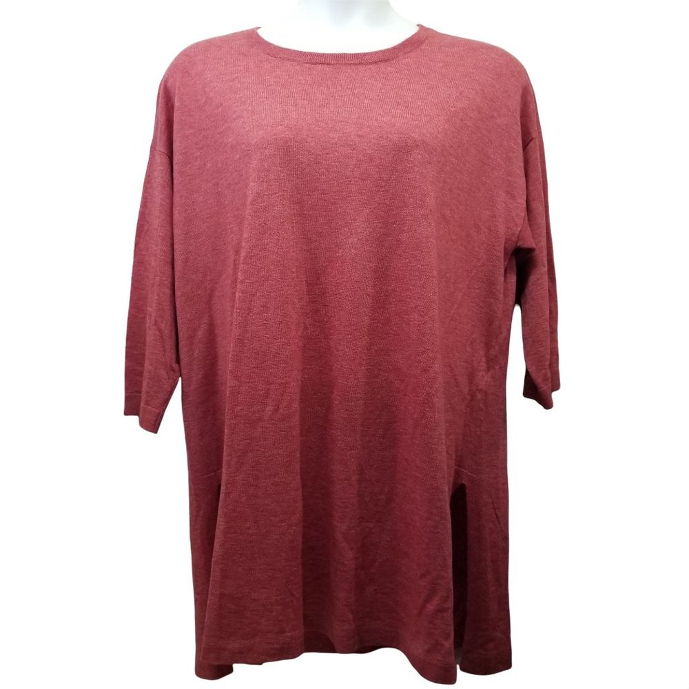 Eileen Fisher L Coral Sweater Thin Kit Tunic Merino Wool‎ Alpaca Pullover